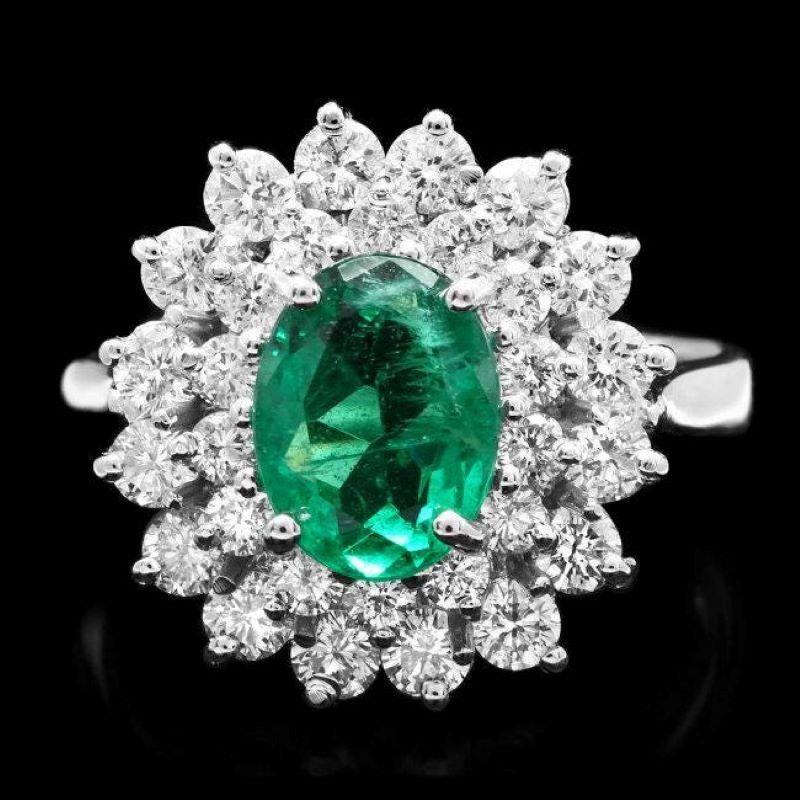 2.70ct Natural Emerald & Diamond 14k Solid White Gold Ring In New Condition For Sale In Los Angeles, CA