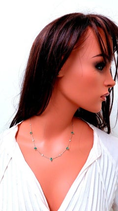 2.70ct. Natural Pear Emeralds Diamonds Yard Necklace 14kt*