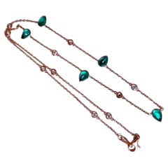 2,70ct. Nature Pear Emeralds Diamonds Yard Necklace 14kt