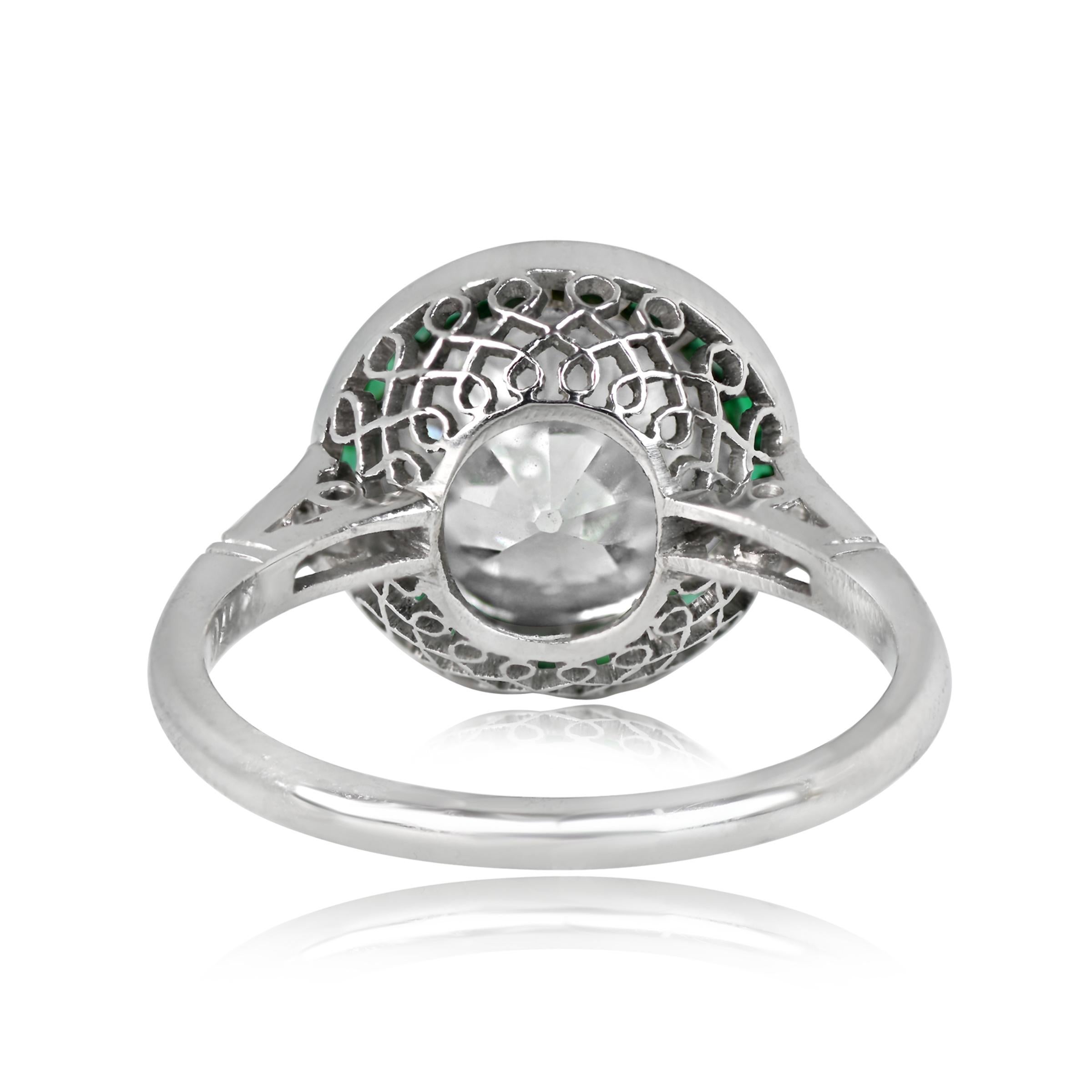 Art Deco 2.70ct Old Euro-Cut Diamond Engagement, Emerald Halo, Platinum
