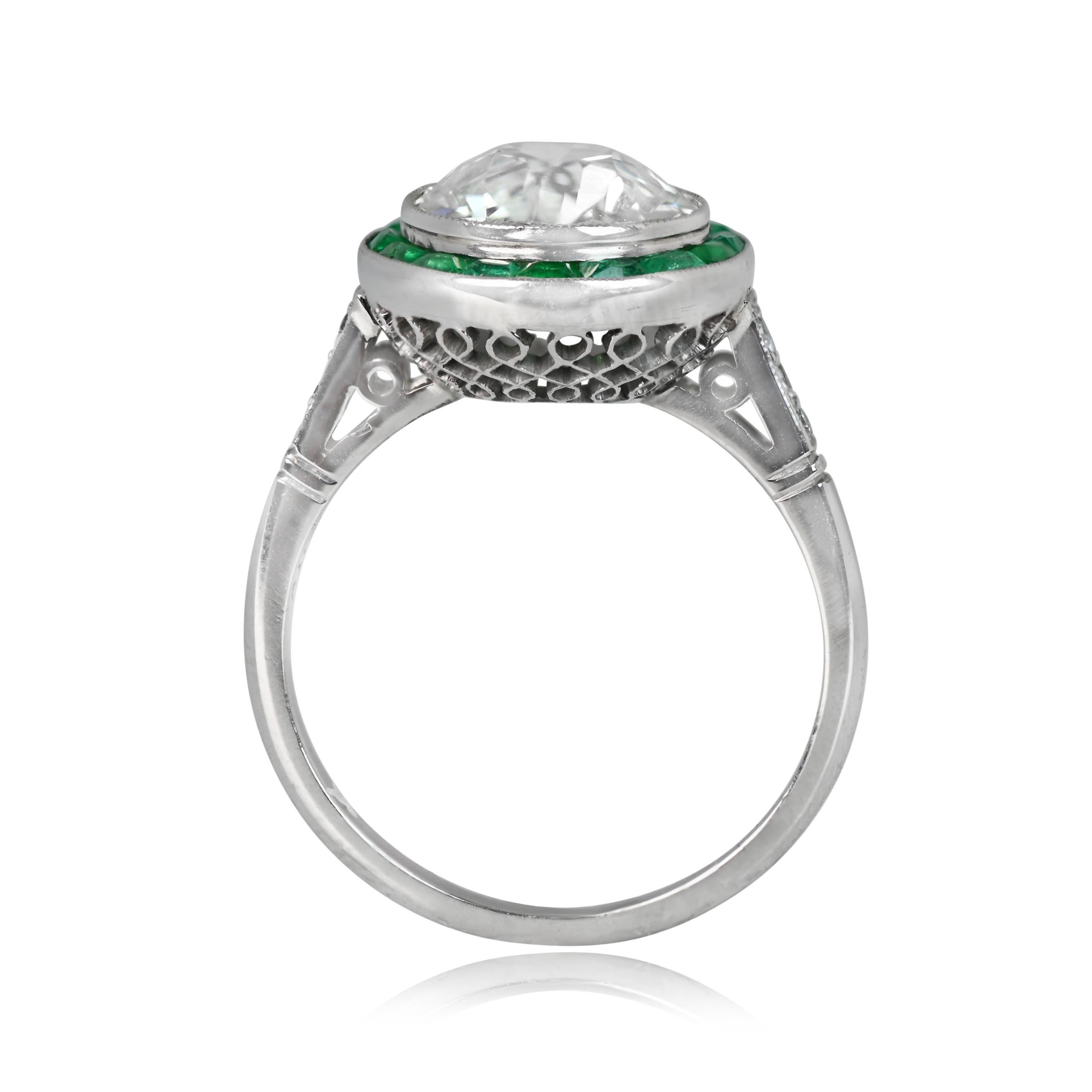 Old European Cut 2.70ct Old Euro-Cut Diamond Engagement, Emerald Halo, Platinum
