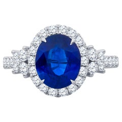 2.70ct Oval Natural Blue Sapphire Ring AGL Certified .84ctw Diamonds 18k W Gold