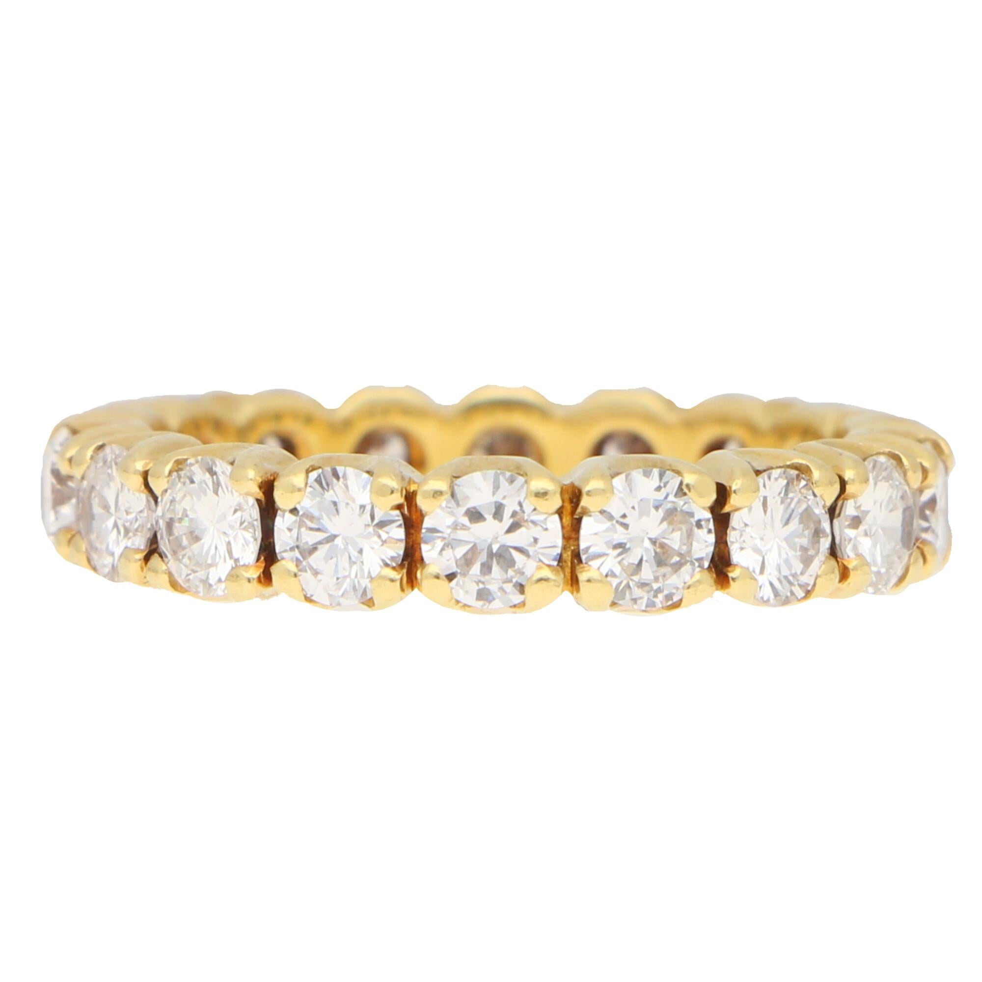 Modern 2.70 Carat Round Brilliant Diamond Full Eternity Ring in 18 Karat Yellow Gold For Sale