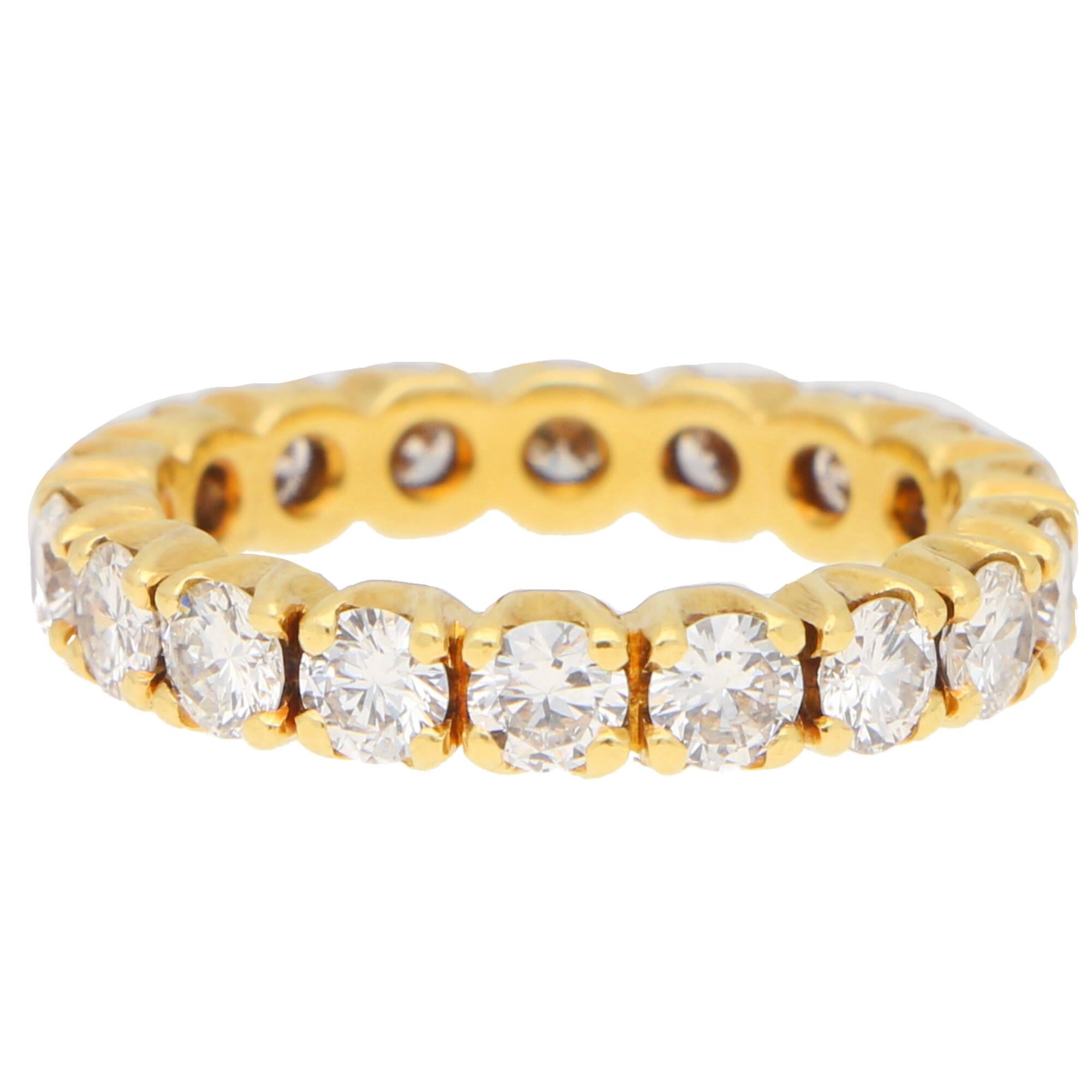 Round Cut 2.70 Carat Round Brilliant Diamond Full Eternity Ring in 18 Karat Yellow Gold For Sale