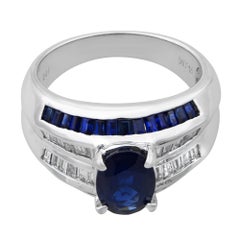 2.70Cttw Blue Sapphire & 0.45Cttw Diamond Cocktail Ring 14K White Gold