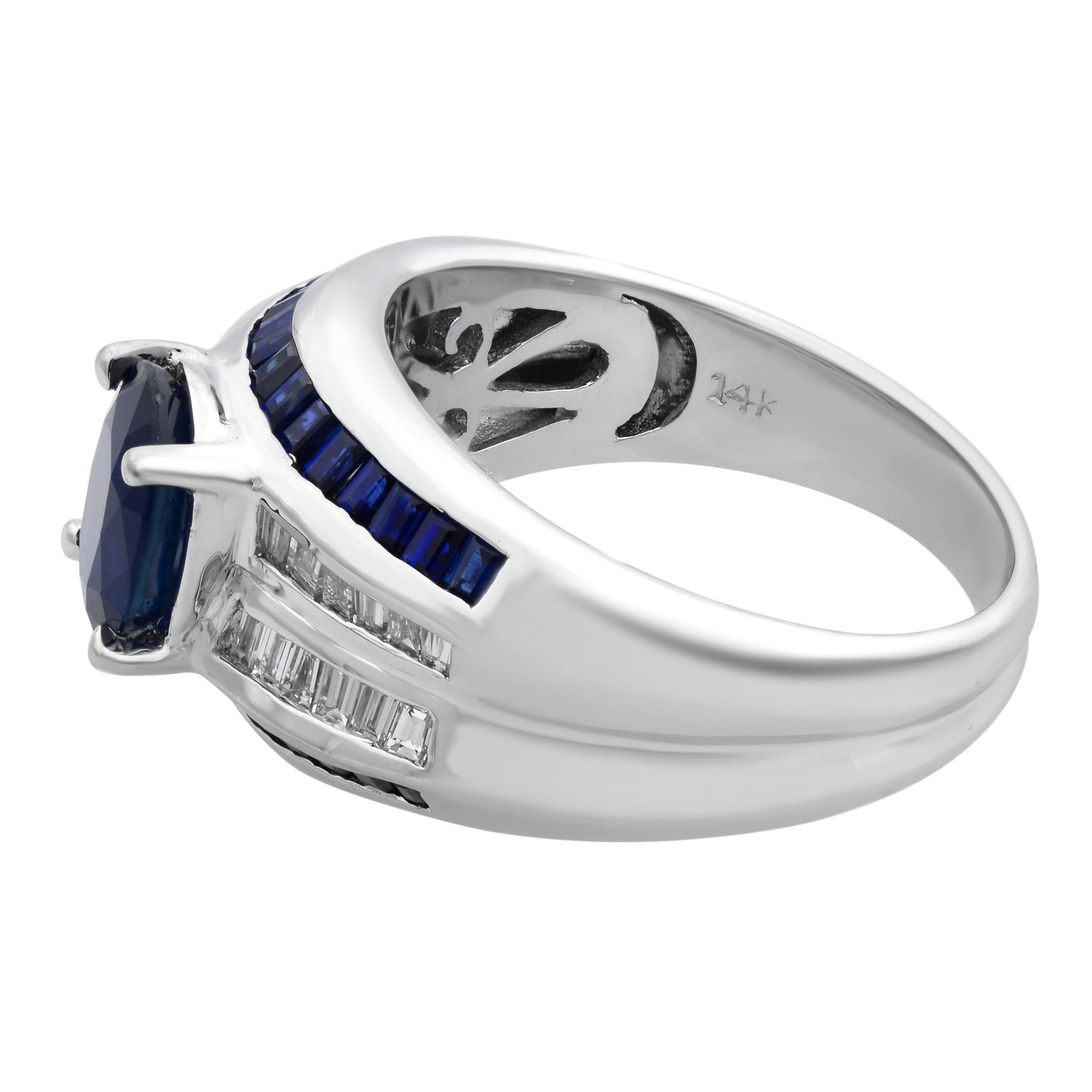 Modern 2.70Cttw Blue Sapphire & 0.45Cttw Diamond Cocktail Ring 14K White Gold For Sale