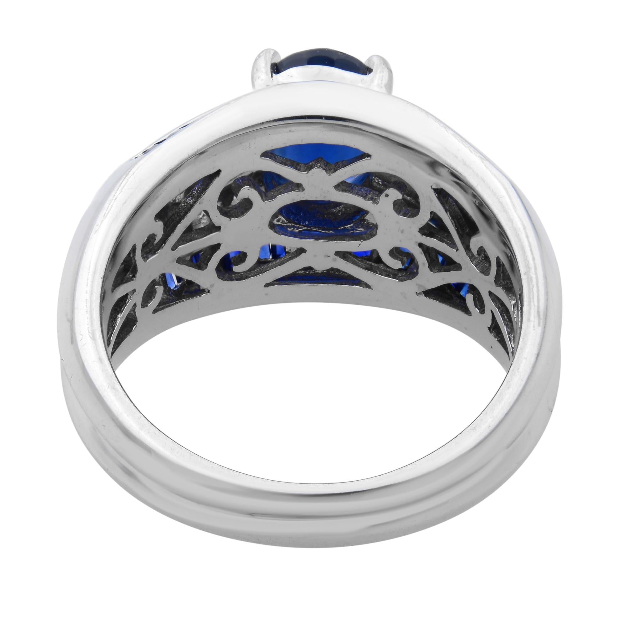 Oval Cut 2.70Cttw Blue Sapphire & 0.45Cttw Diamond Cocktail Ring 14K White Gold For Sale