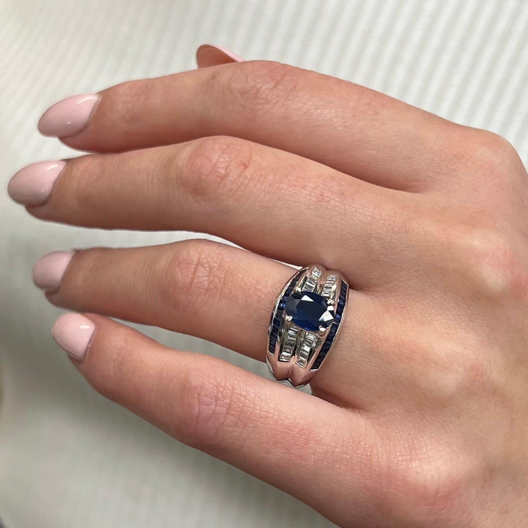 Women's 2.70Cttw Blue Sapphire & 0.45Cttw Diamond Cocktail Ring 14K White Gold For Sale