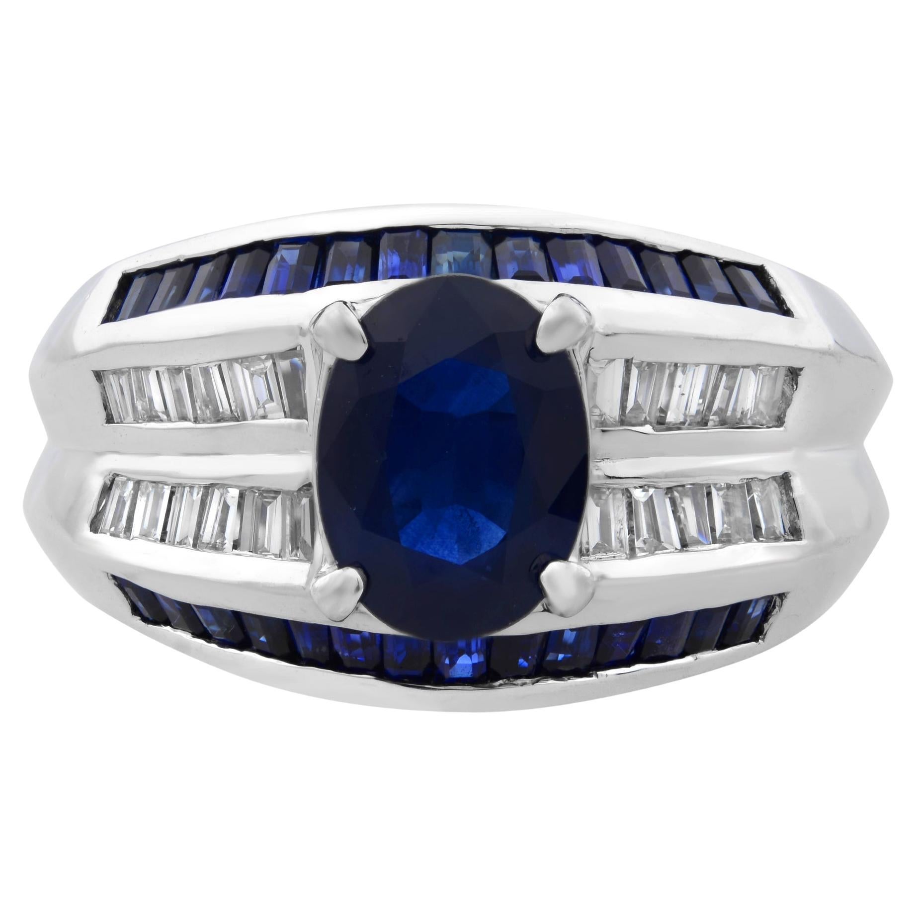 2.70Cttw Blue Sapphire & 0.45Cttw Diamond Cocktail Ring 14K White Gold For Sale