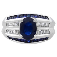 2,70 Gesamtkaratgewicht Blauer Saphir & 0,45 Karat Diamant Cocktail-Ring 14K Weißgold