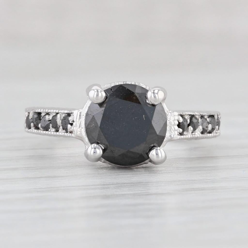 2.70ctw Black Diamond Ring 14k White Gold Size 6 Engagement In condizioni buone in vendita a McLeansville, NC