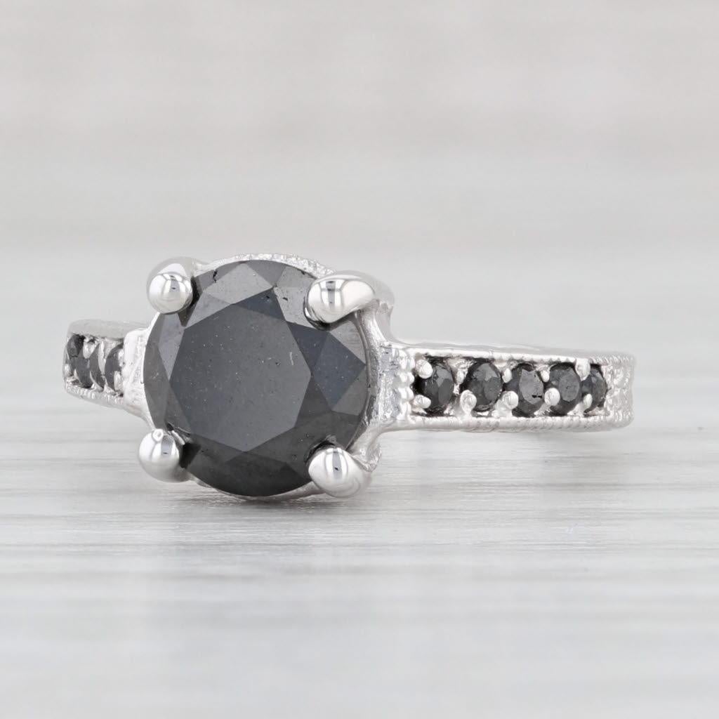 2.70ctw Black Diamond Ring 14k White Gold Size 6 Engagement in vendita 1