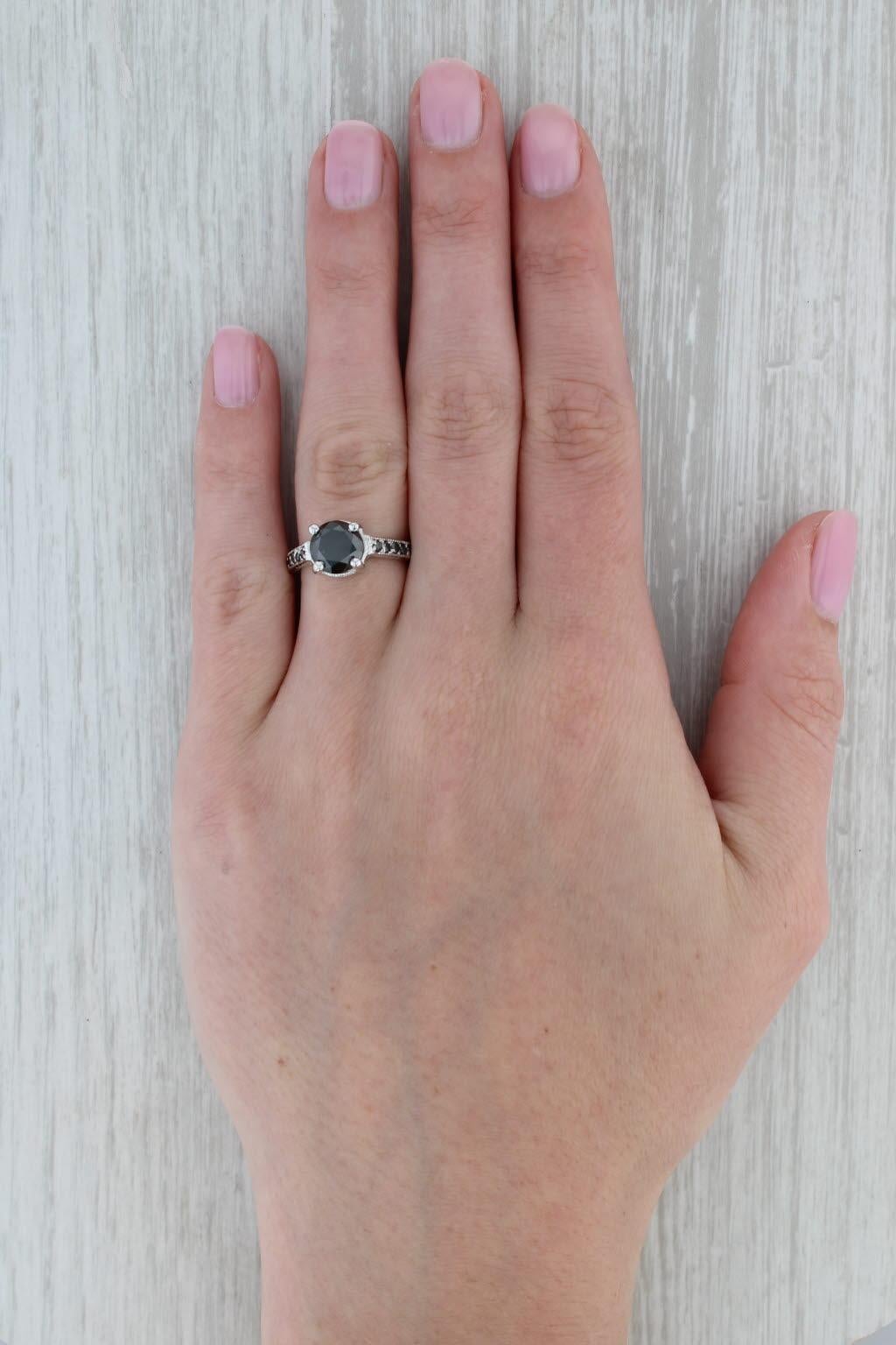 2.70ctw Black Diamond Ring 14k White Gold Size 6 Engagement in vendita 4