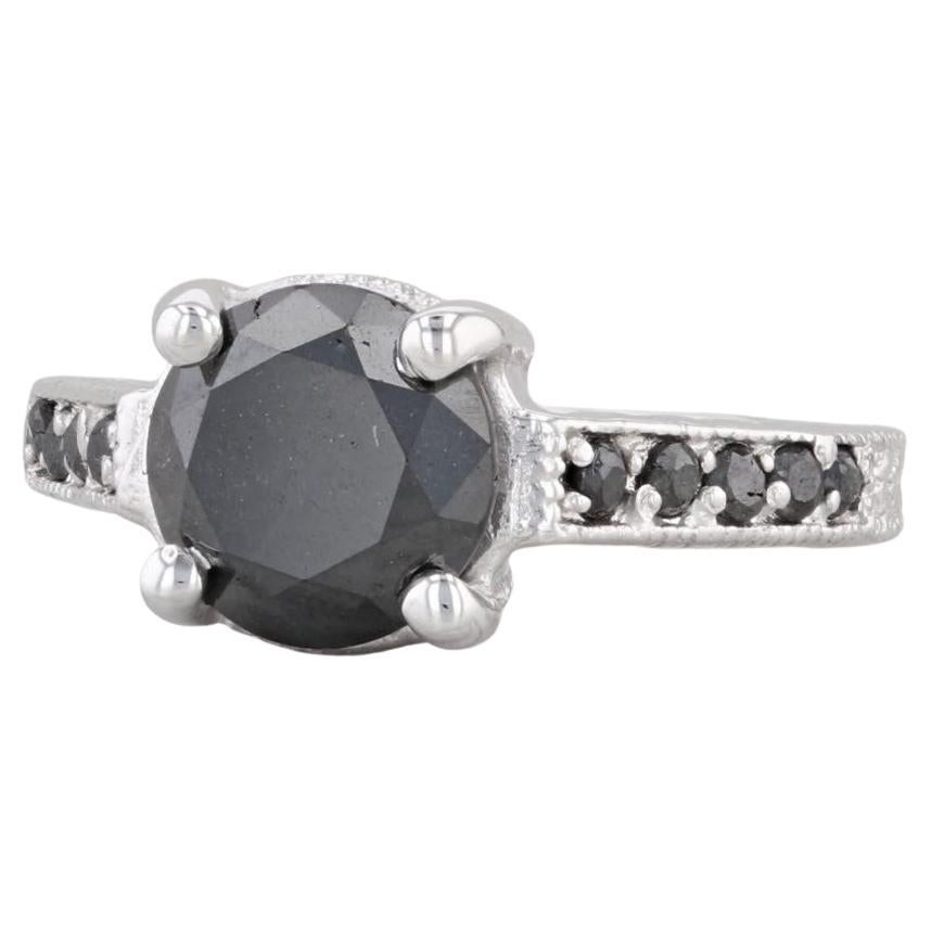 2.70ctw Black Diamond Ring 14k White Gold Size 6 Engagement