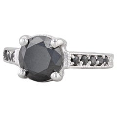 2.70ctw Black Diamond Ring 14k White Gold Size 6 Engagement