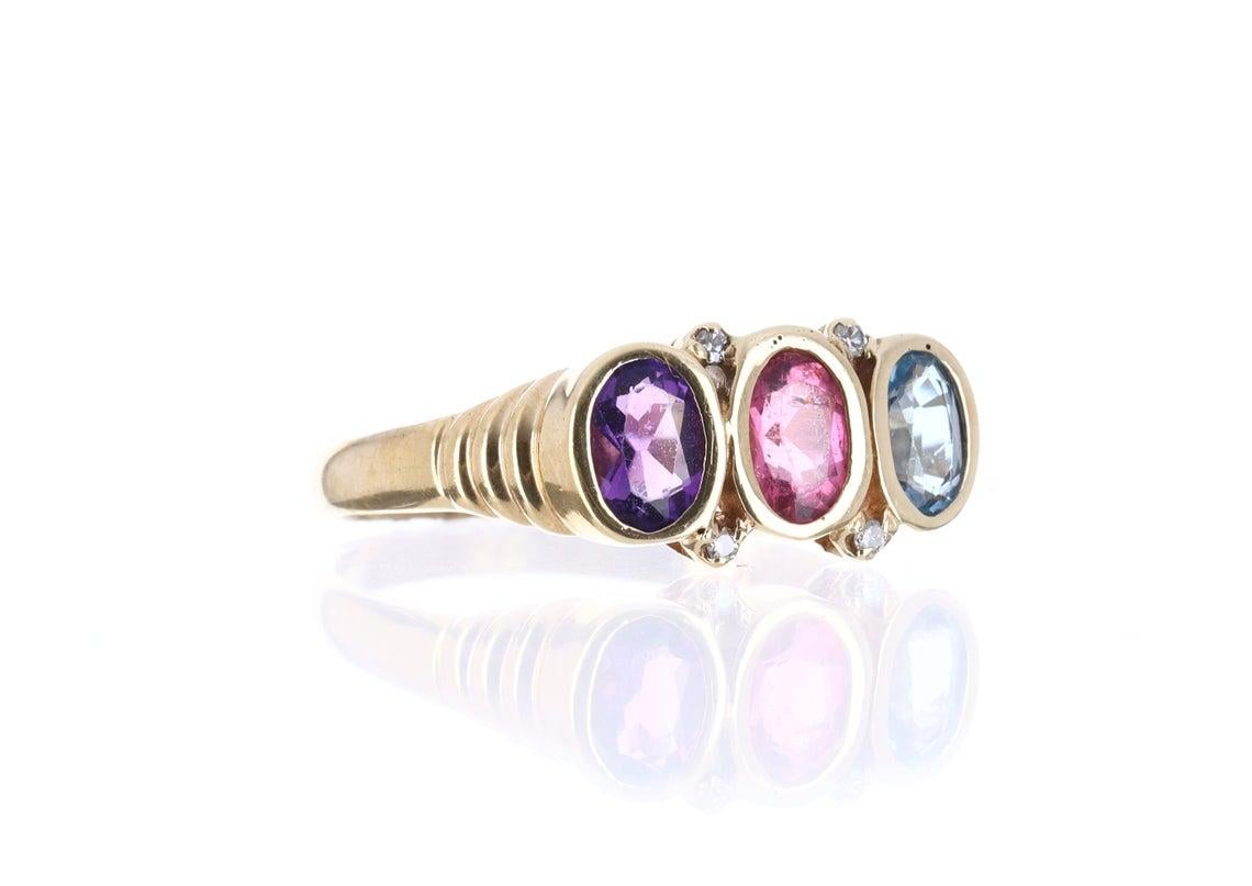 Taglio ovale Anello Cocktail con Ametista Multipietra 2,70tcw 14K in vendita