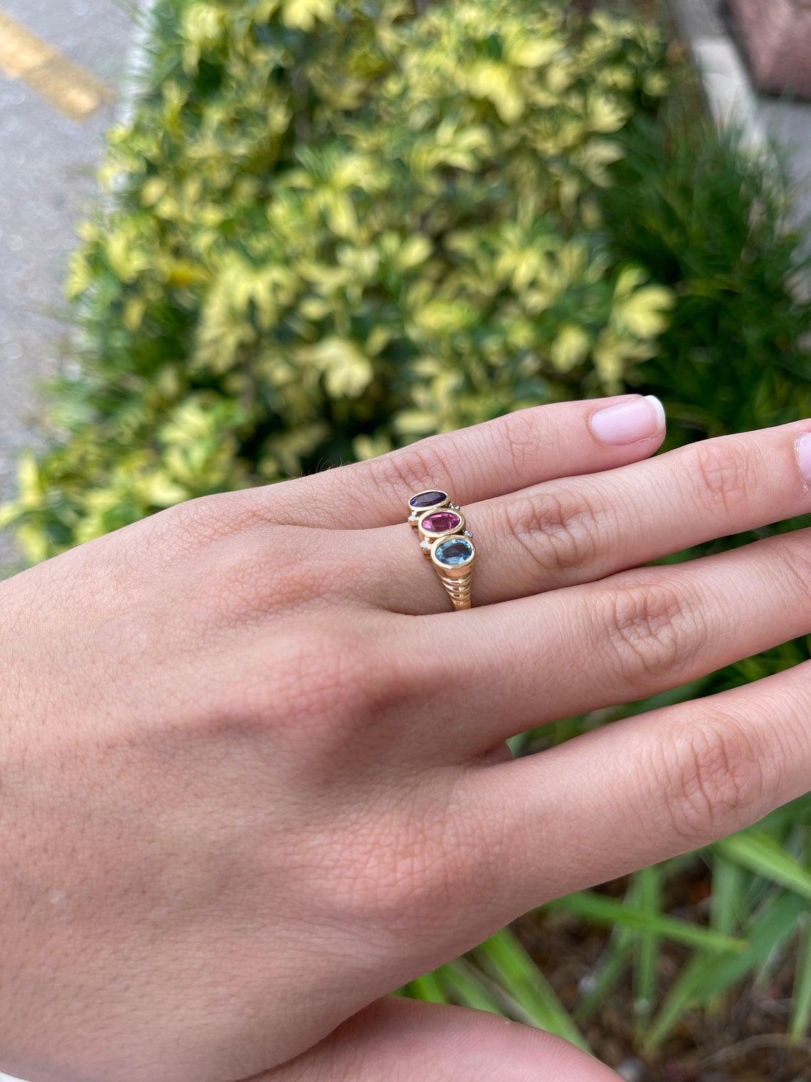 da uomo o donna Anello Cocktail con Ametista Multipietra 2,70tcw 14K in vendita