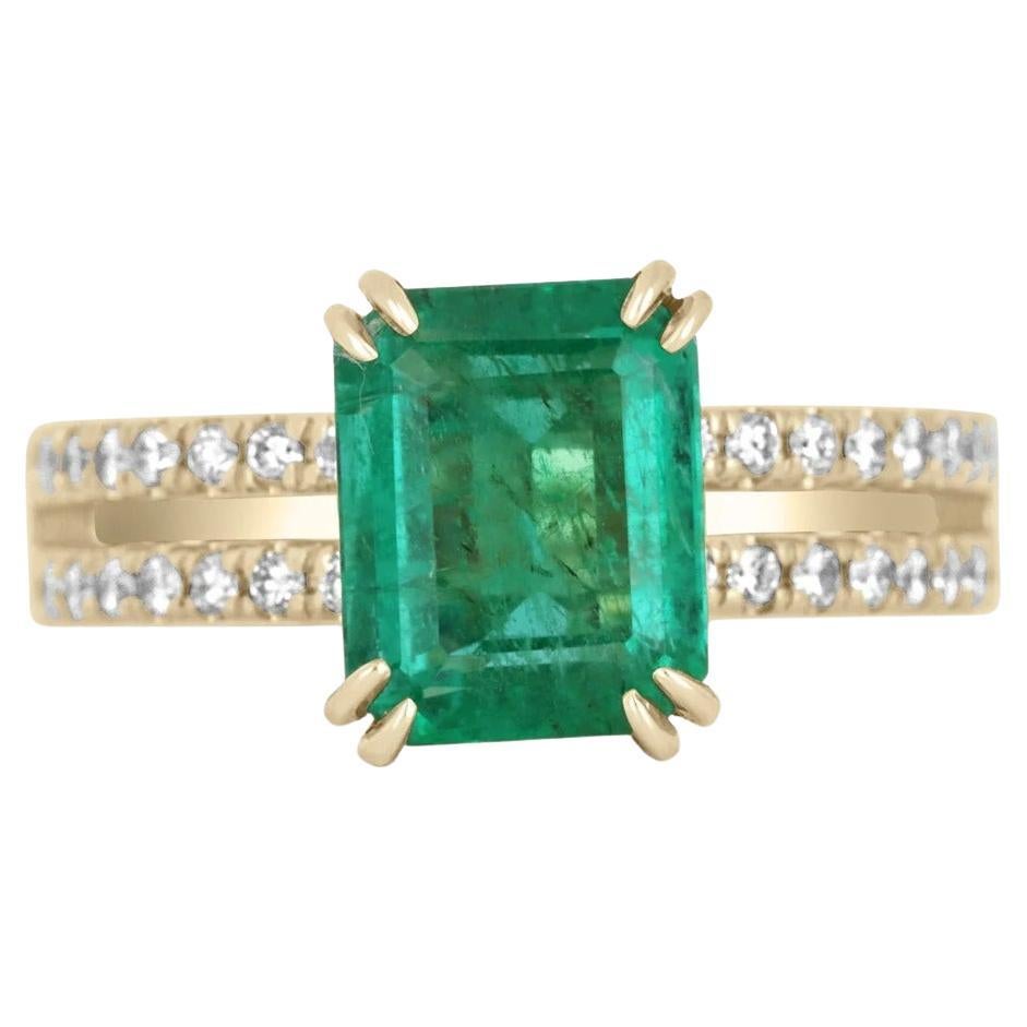 2,70tcw Verlobungsring mit Spilt Shank, 18 Karat natürlicher Smaragd-Emerald-Schliff & Diamant