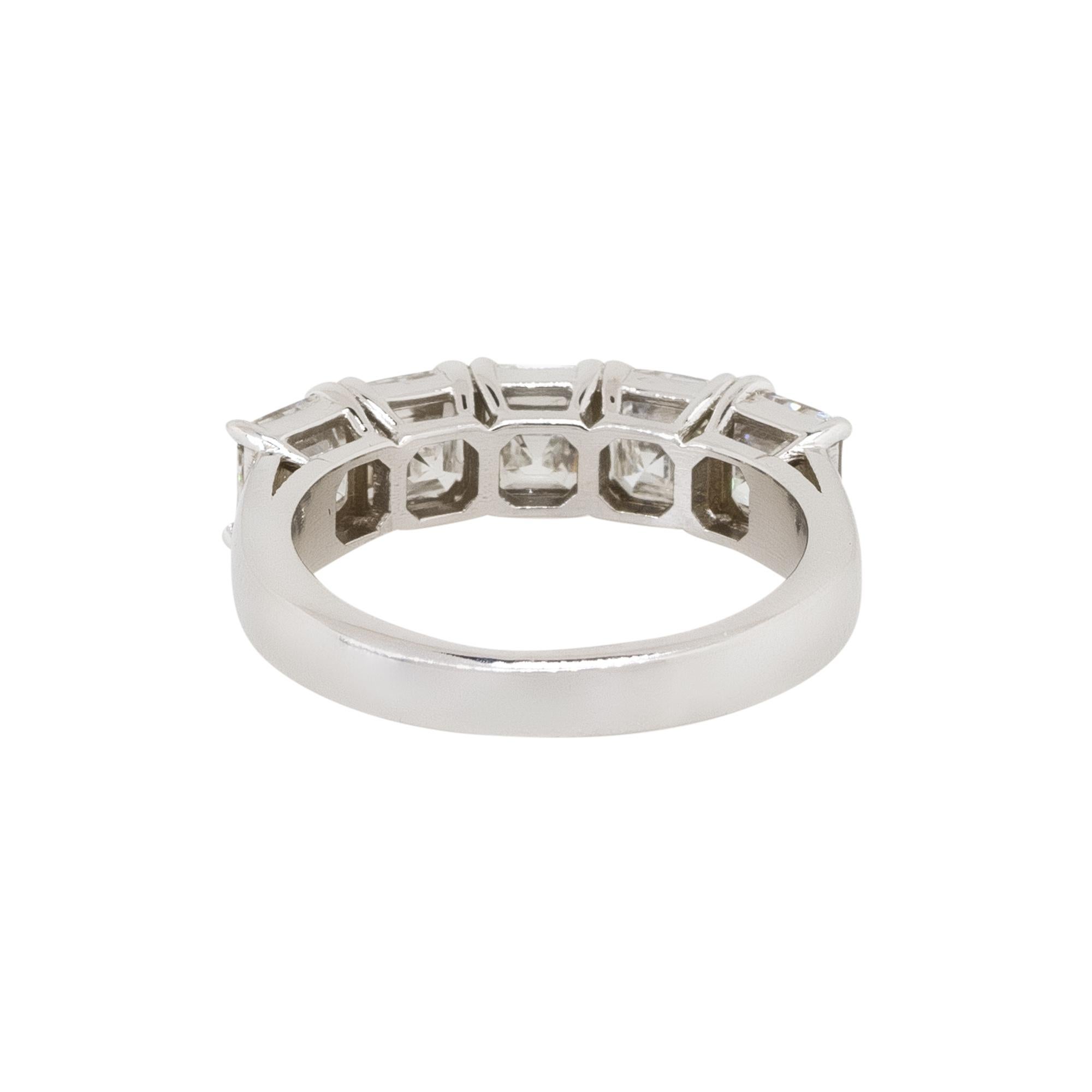 Women's 2.71 Carat Asscher Cut Five Diamond Stone Ring 14 Karat in Stock For Sale
