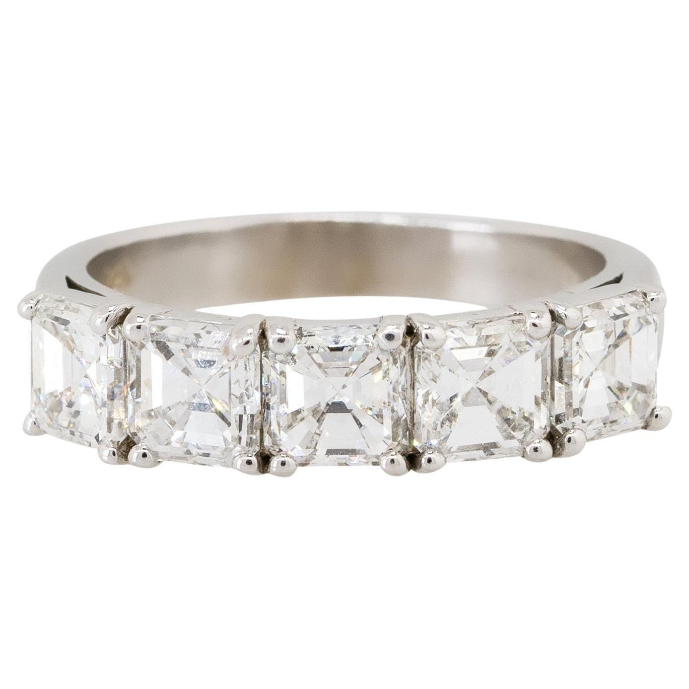 2.71 Carat Asscher Cut Five Diamond Stone Ring 14 Karat in Stock For Sale