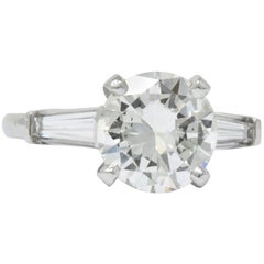 Vintage 2.71 Carat Brilliant Diamond Platinum Engagement Ring GIA