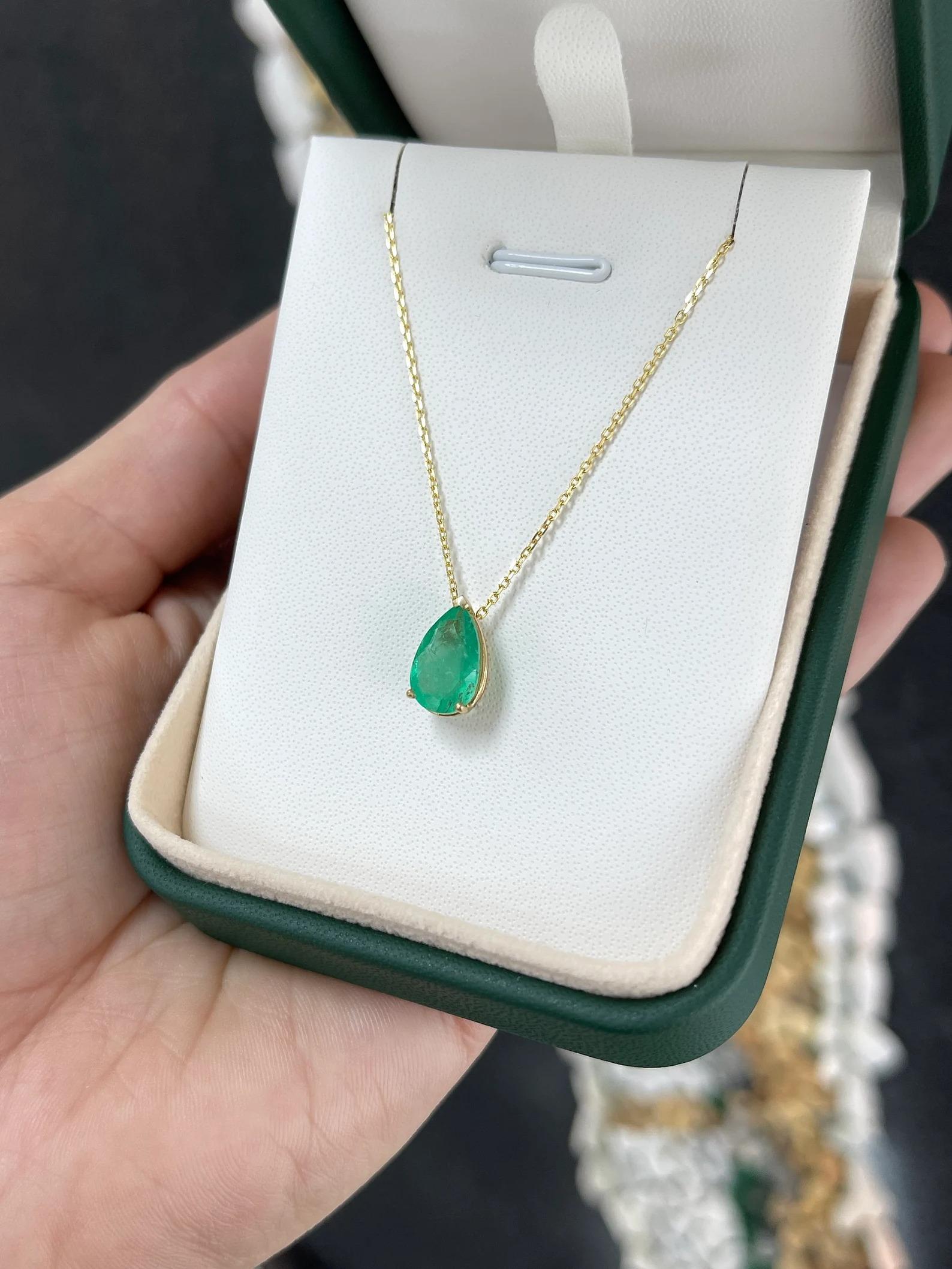 2.71 Carat Colombian Emerald Three Prong Solitaire Slider Pendant Gold 14K In New Condition For Sale In Jupiter, FL