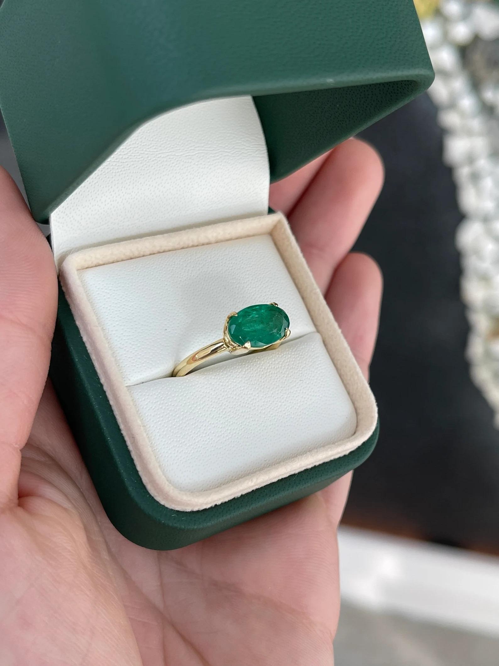 2.71 Carat East to West Solitaire Natural Oval Cut Emerald Ring 18K In New Condition For Sale In Jupiter, FL