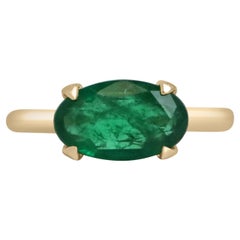 2.71 Carat East to West Solitaire Natural Oval Cut Emerald Ring 18K
