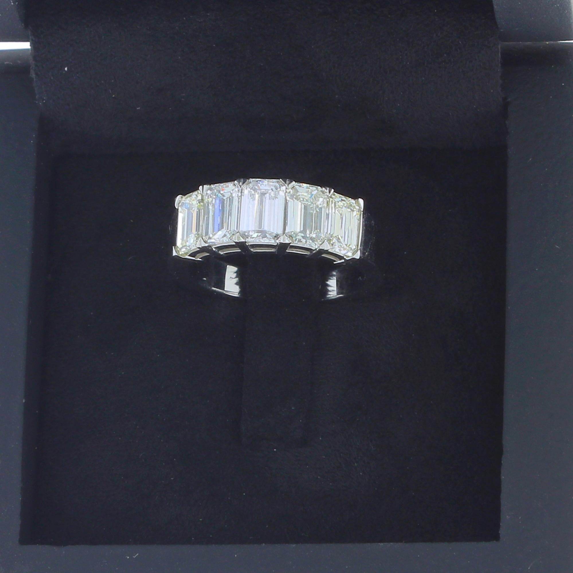  2.71 Carat Emerald Cut Diamond Half Eternity Rings / Band Ring 18K White Gold   For Sale 2