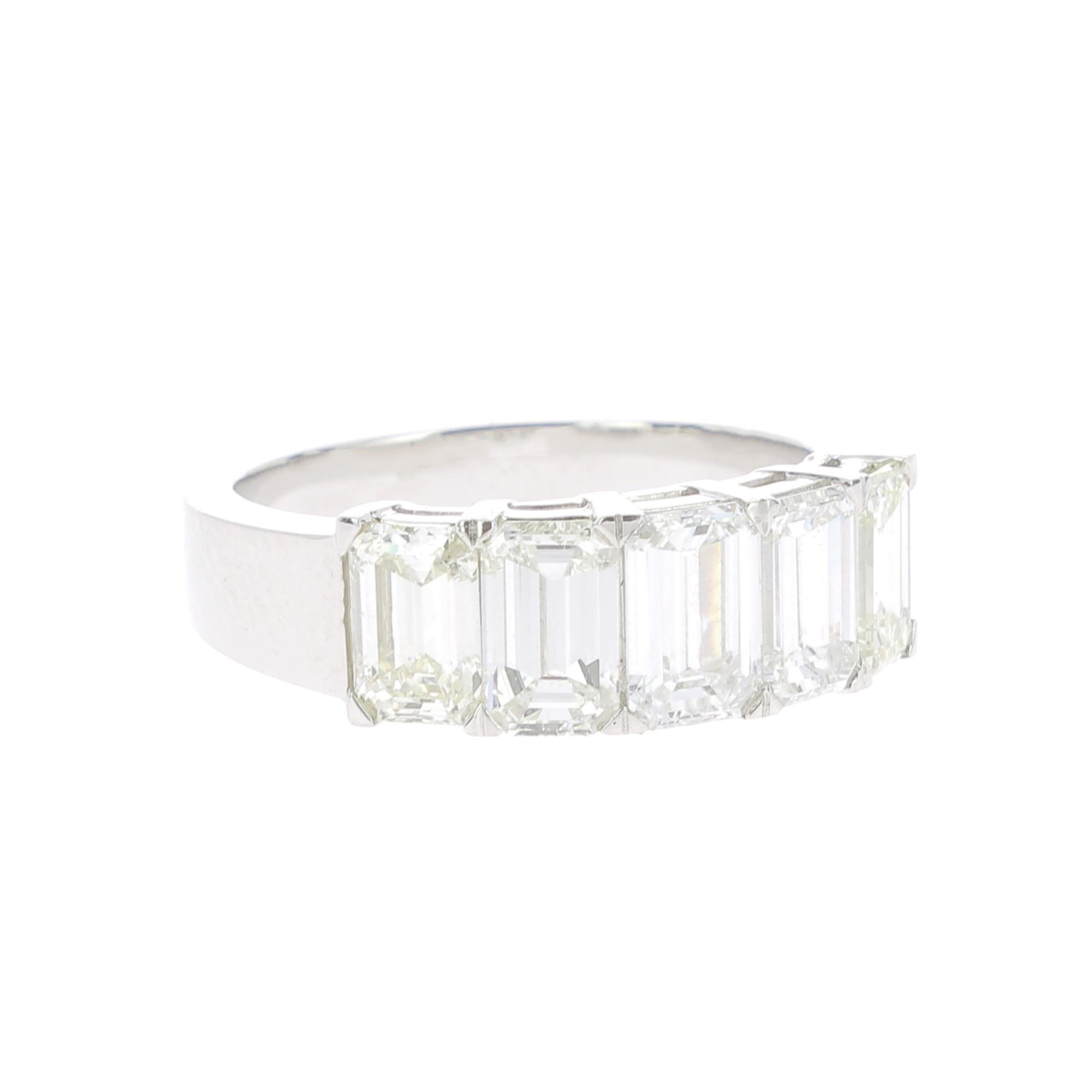 Contemporary  2.71 Carat Emerald Cut Diamond Half Eternity Rings / Band Ring 18K White Gold   For Sale