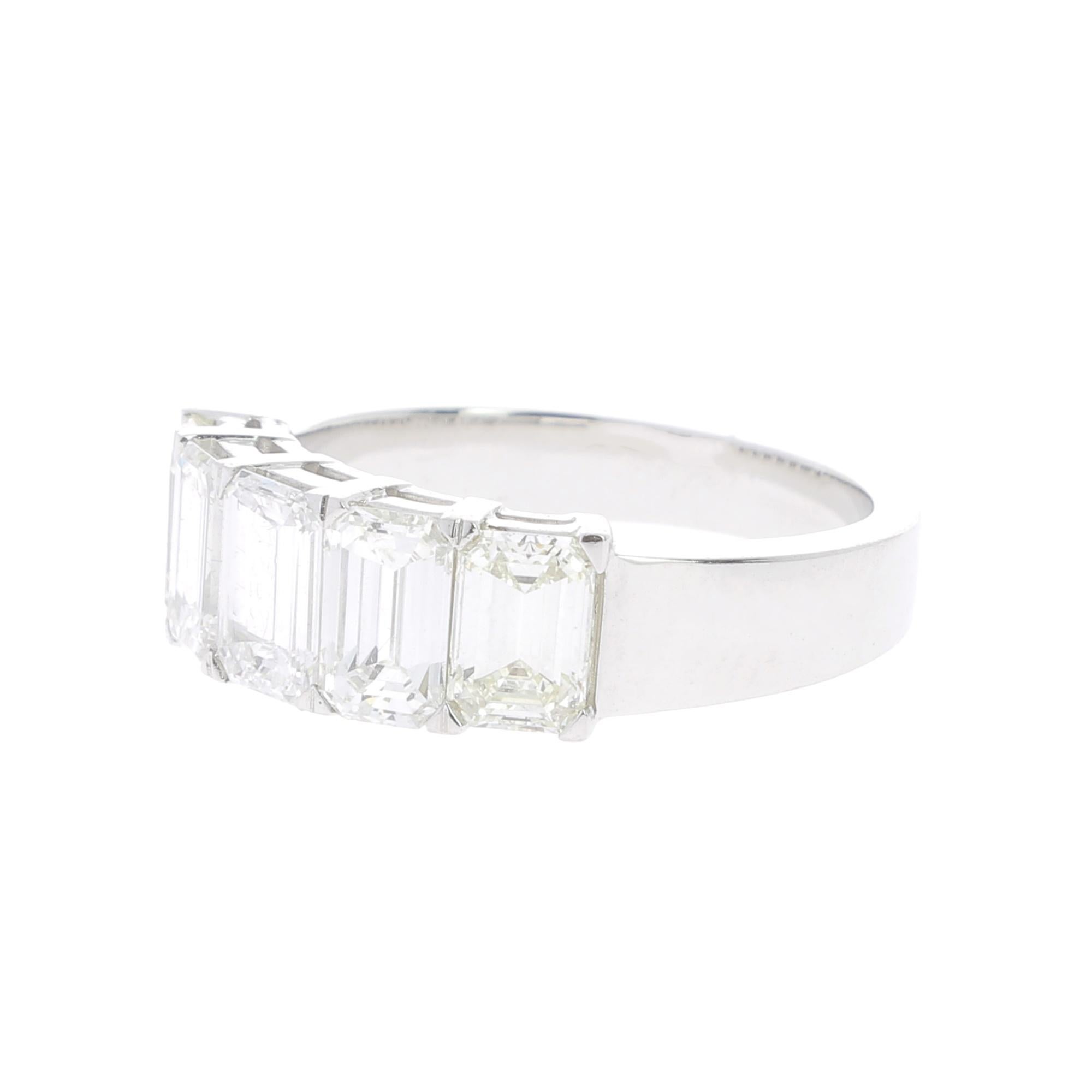  2.71 Carat Emerald Cut Diamond Half Eternity Rings / Band Ring 18K White Gold   For Sale 1