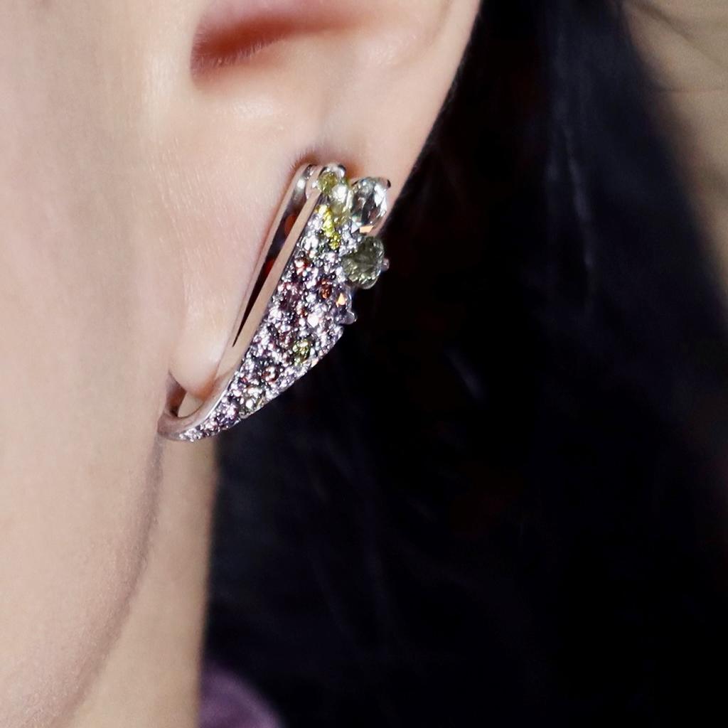 2.71 Carat Fancy Rose-Cut and Brilliant-Cut Diamond Ear Climber Earrings 5