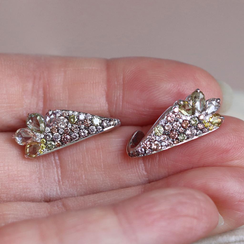 2.71 Carat Fancy Rose-Cut and Brilliant-Cut Diamond Ear Climber Earrings 4