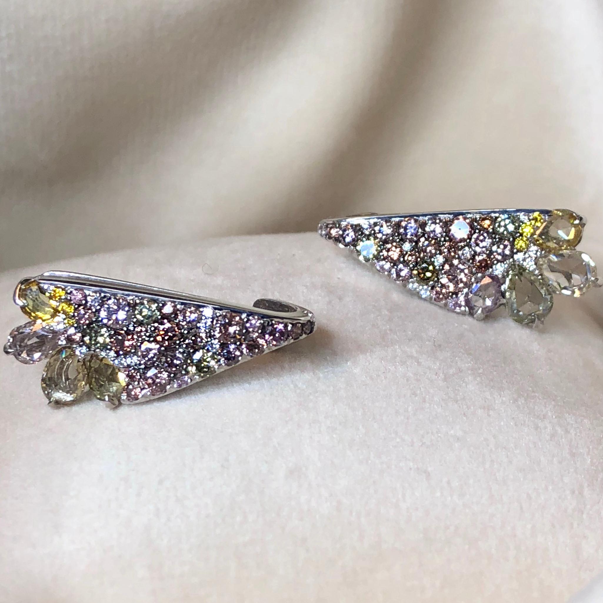 2.71 Carat Fancy Rose-Cut and Brilliant-Cut Diamond Ear Climber Earrings In New Condition In Antwerp, BE
