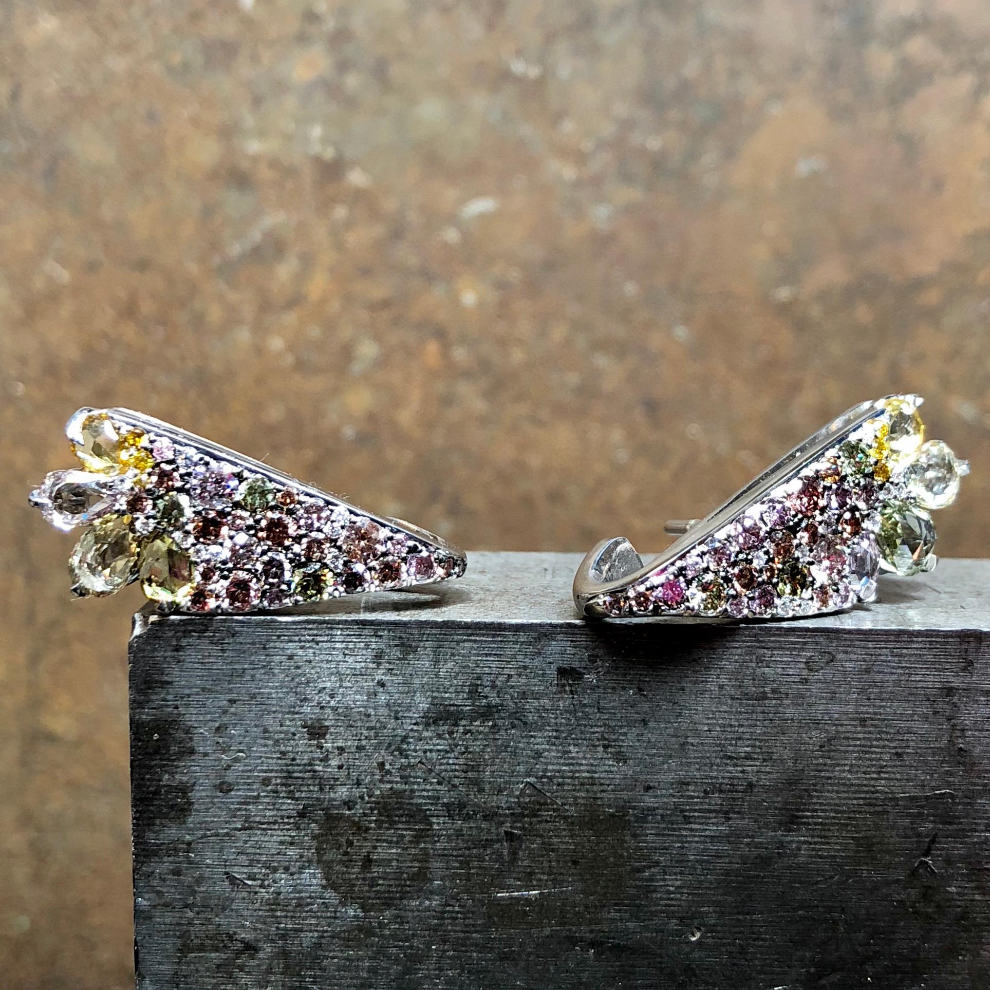 2.71 Carat Fancy Rose-Cut and Brilliant-Cut Diamond Ear Climber Earrings 2