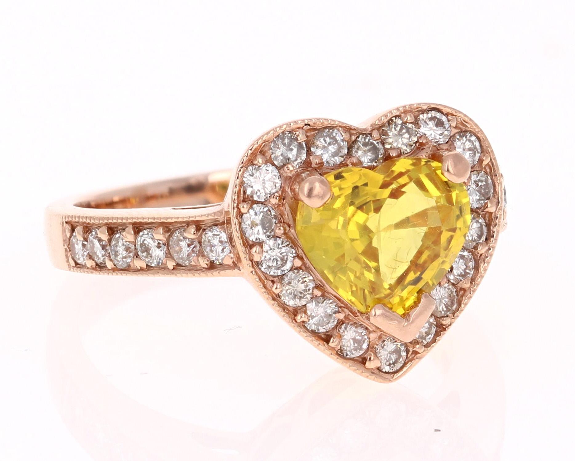 Contemporary 2.71 Carat Heart Cut Yellow Sapphire Diamond Engagement Ring