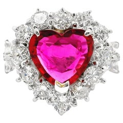 2.71 Carat Heart-Shape Ruby Diamond Halo Platinum Ring