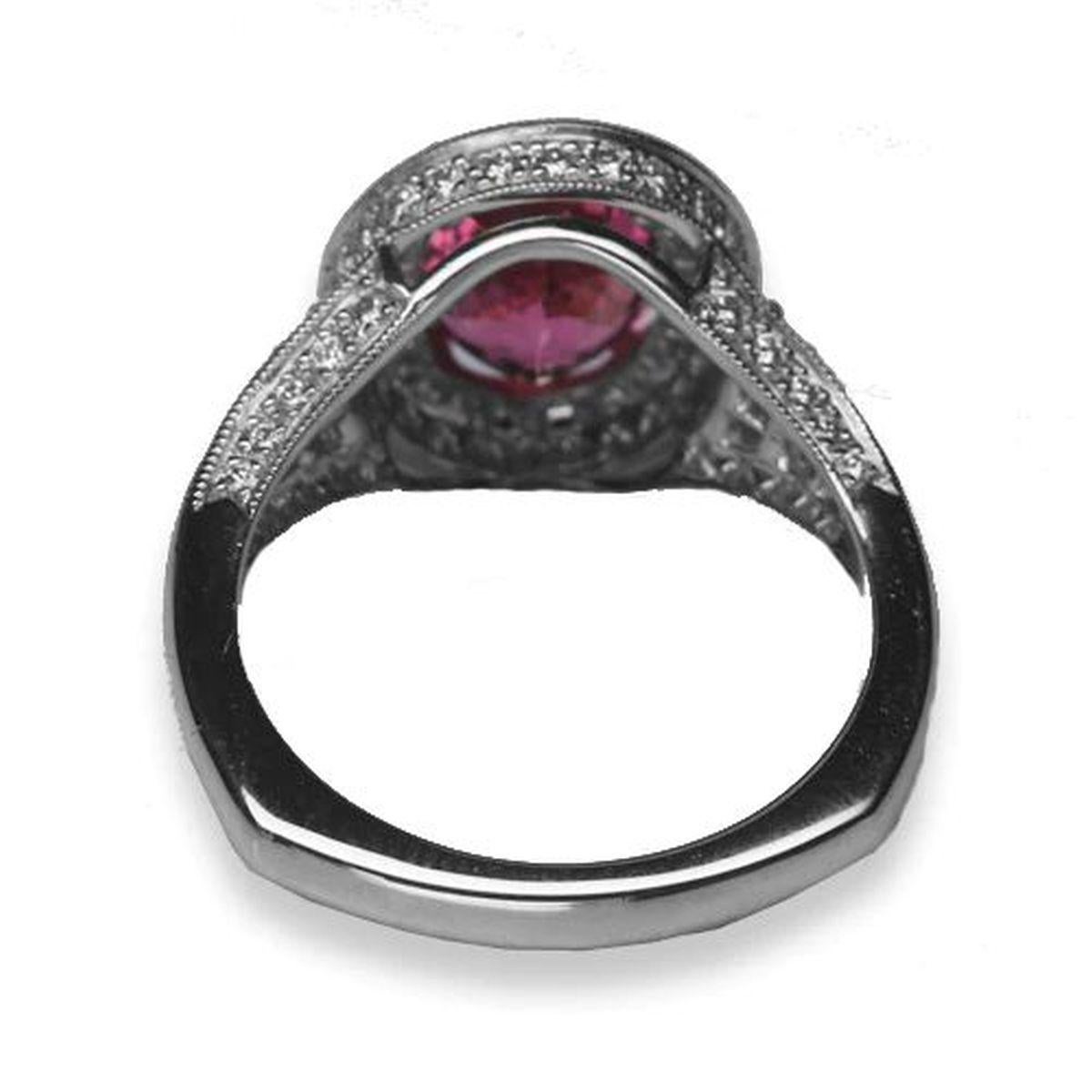 Mixed Cut 2.71 Carat Natural Pink Tourmaline and Diamond Platinum Ring For Sale