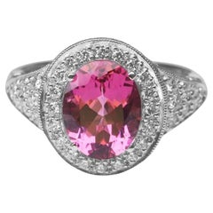 2.71 Carat Natural Pink Tourmaline and Diamond Platinum Ring