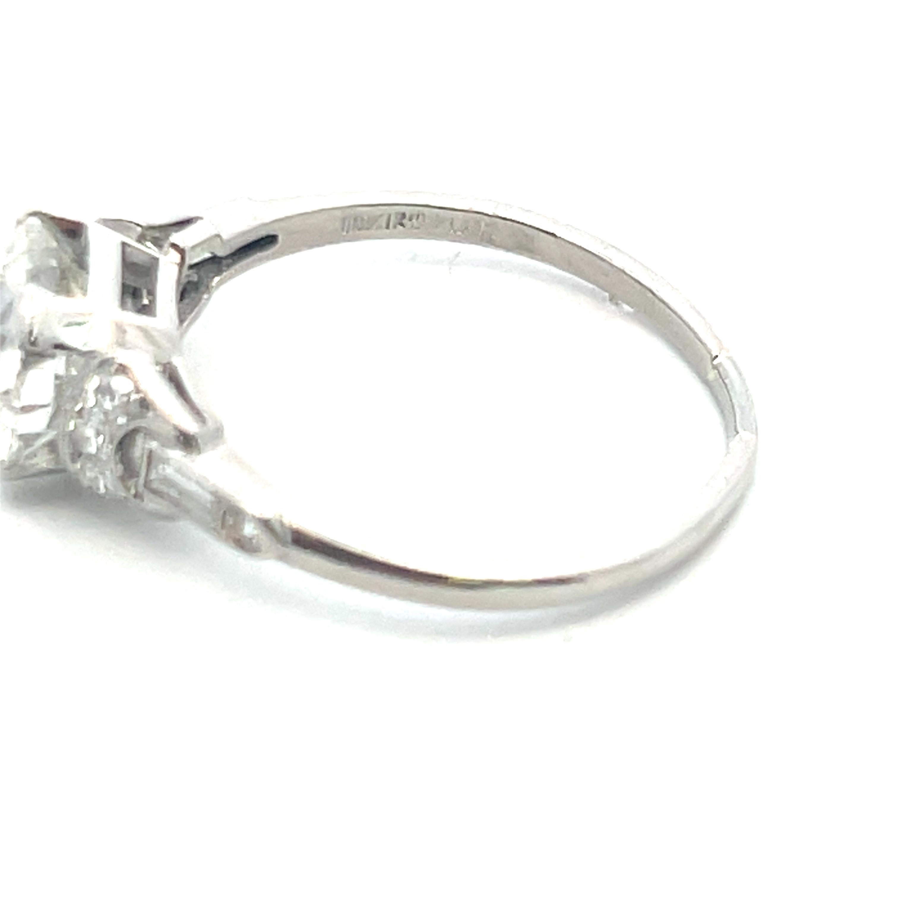 2.71 Carat Old European Cut and Emerald Cut Diamond Platinum Art Deco Ring For Sale 4