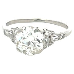 2.71 Carat Old European Cut and Emerald Cut Diamond Platinum Art Deco Ring