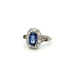 2.71 Carat Oval Sapphire and OEC Diamond Platinum Vintage Ring