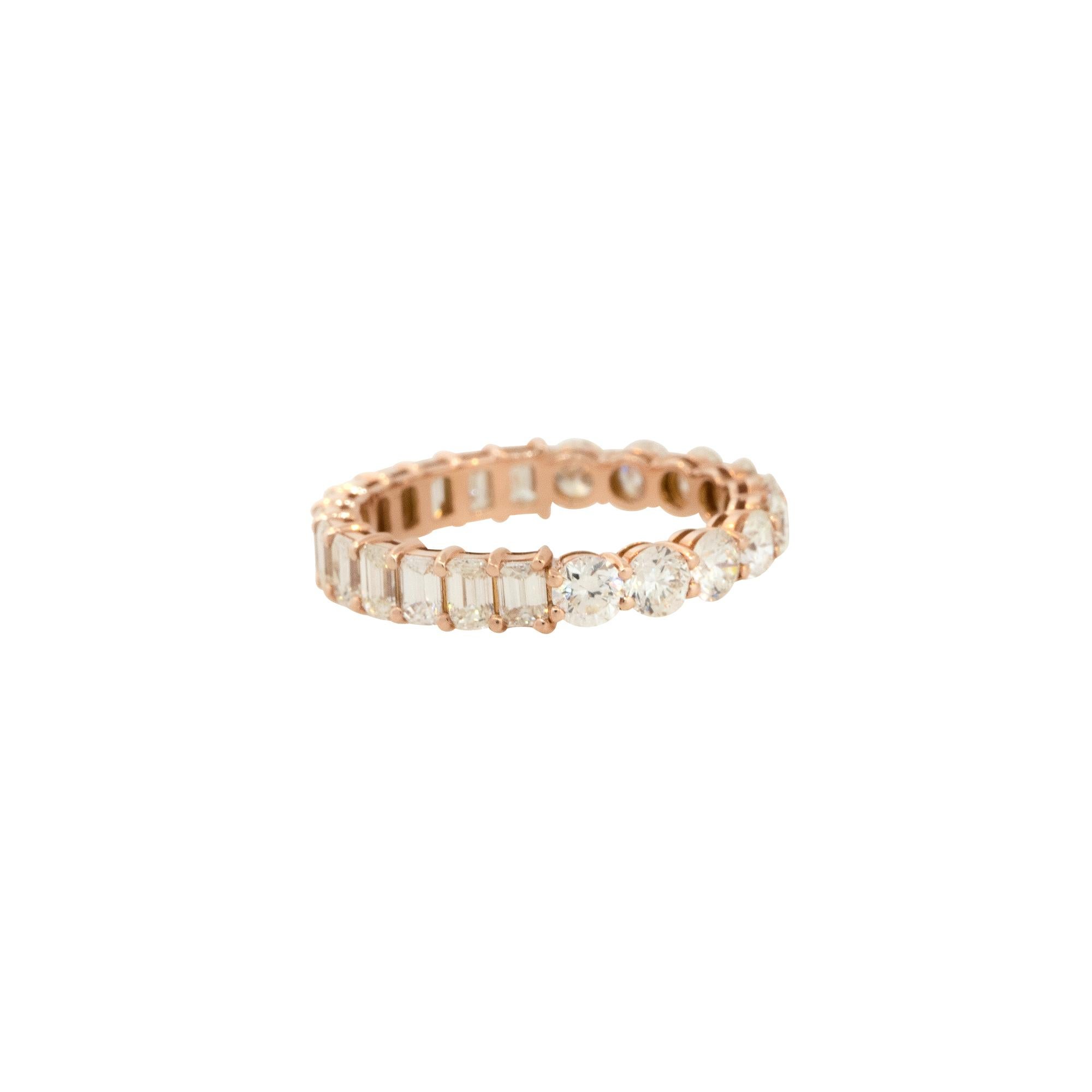 14k Rose Gold 2.71ctw Round and Emerald Cut Diamond Eternity Band

Material: 14k Rose Gold
Diamond Details: Approximately 2.71ctw of Round and Emerald Cut Diamonds. There are 23 Diamonds total. Diamonds are approximately G/H in Color and VS/SI in