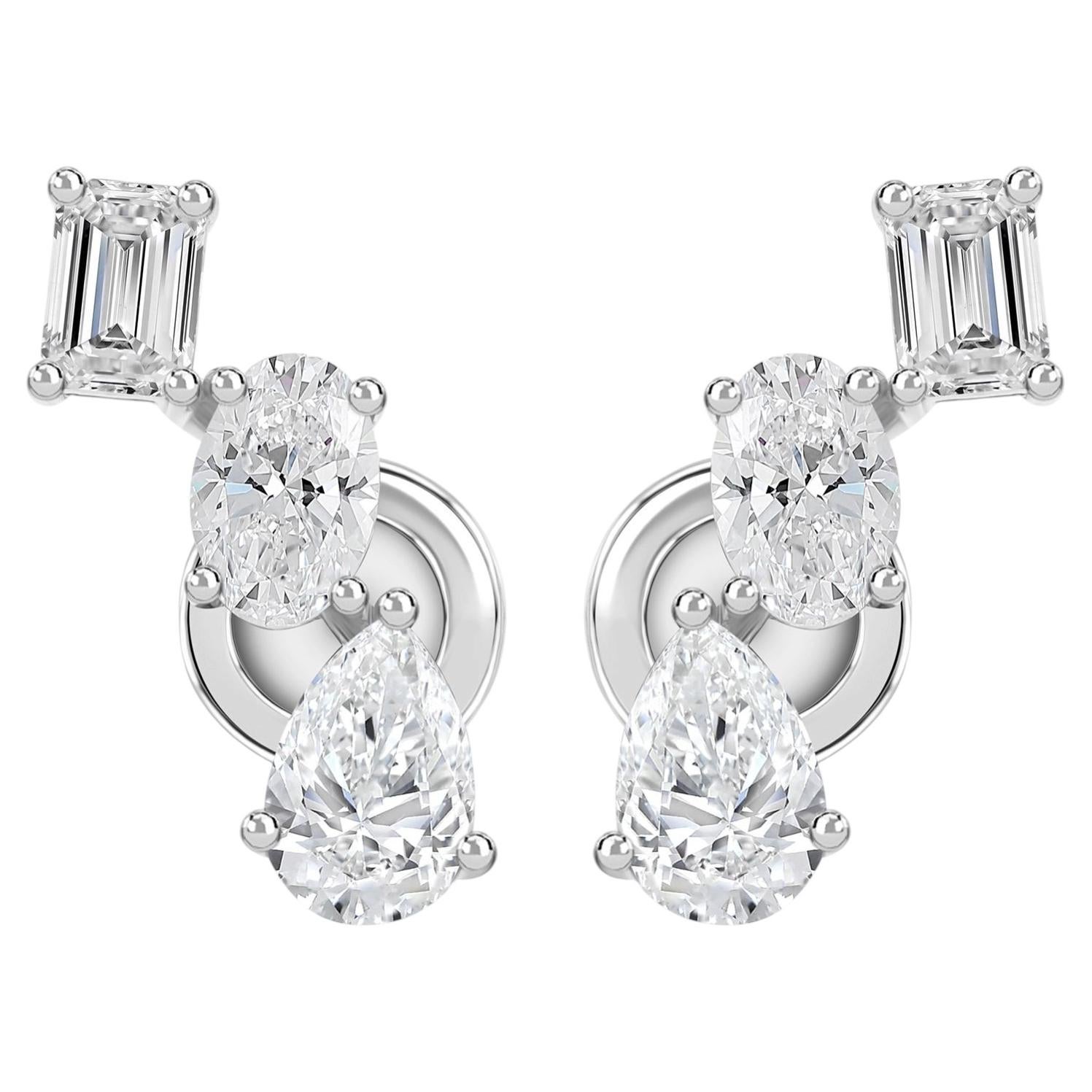 2.71 Carat SI Clarity HI Color Mixed Diamond Earrings 14 Karat White Gold