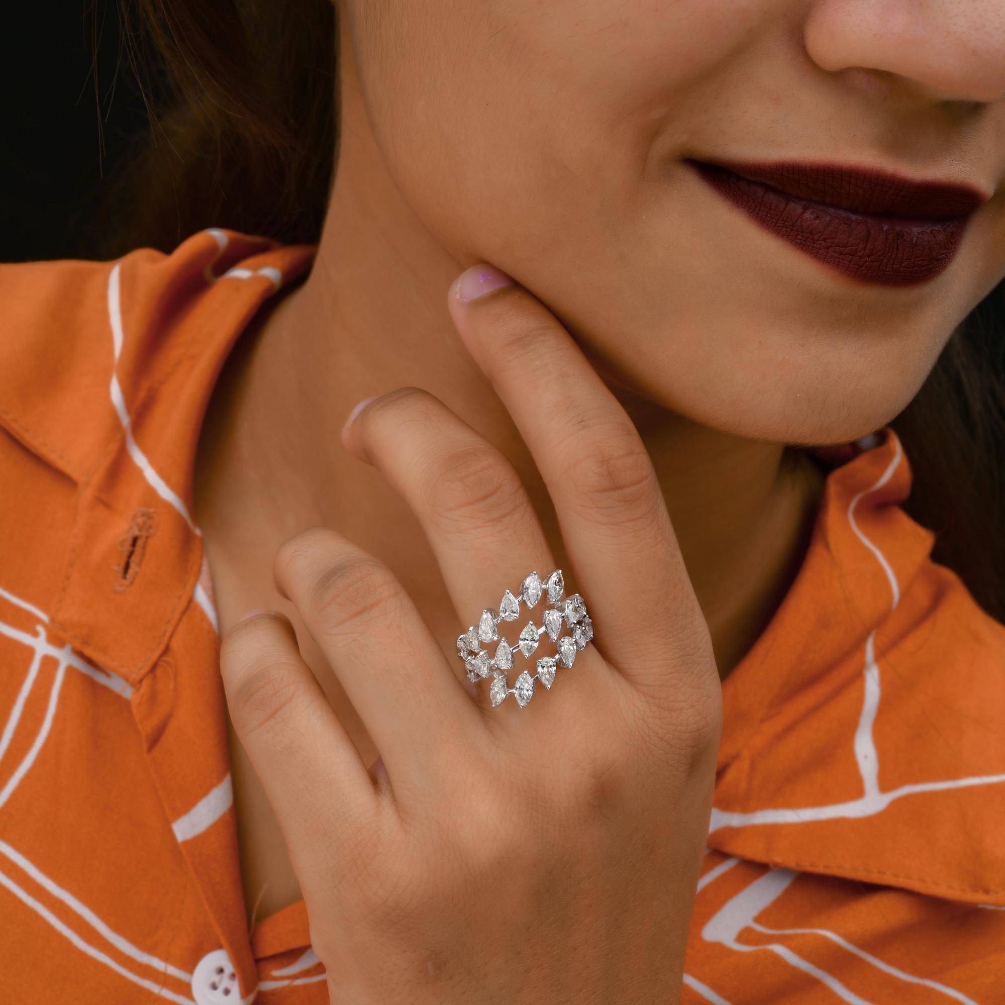 Moderno 2,71 Carati SI Chiarezza HI Colore Pera Marquise Anello di Diamanti 18 Carati Oro Bianco in vendita