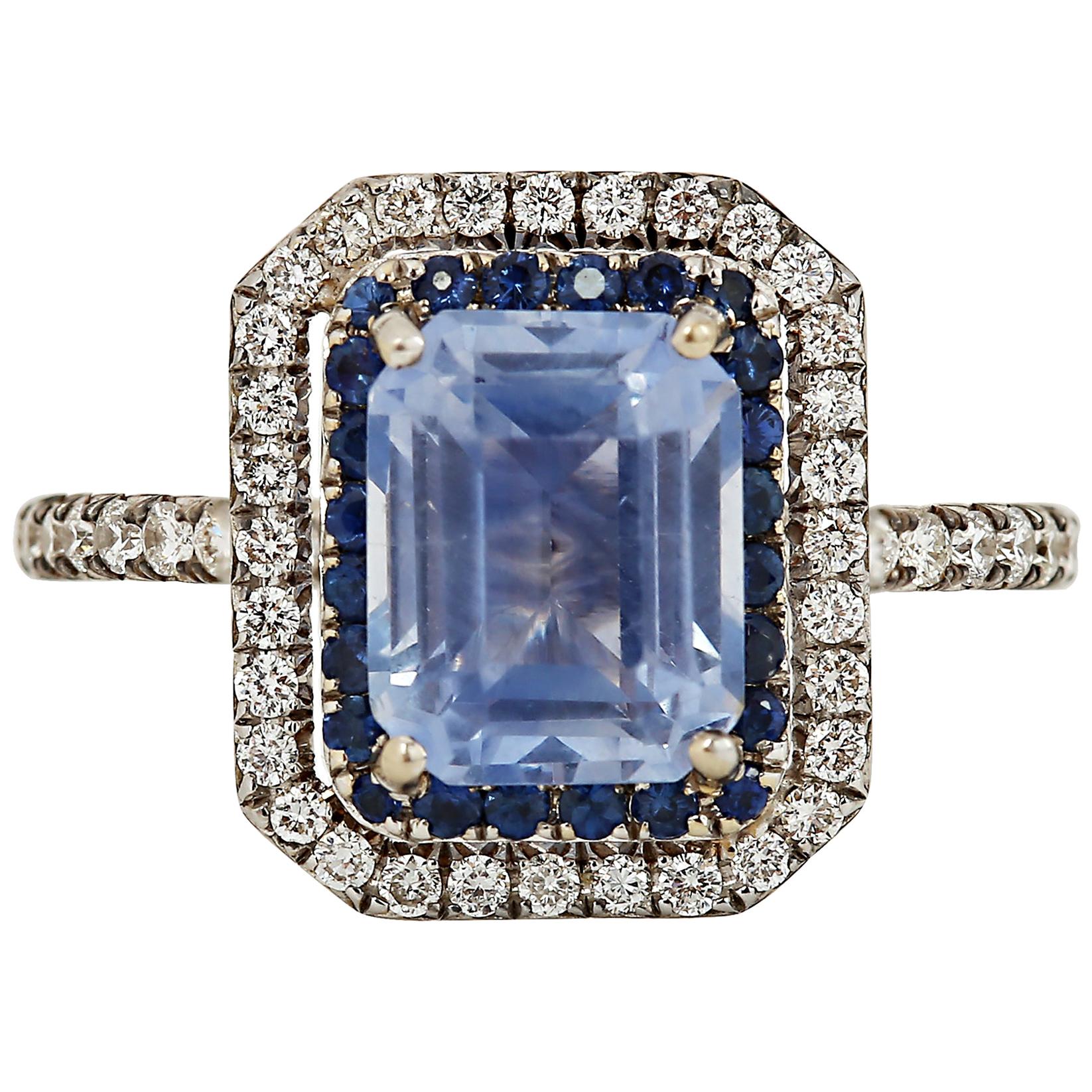 Art Déco Gems Are Forever GIA Cert 2,71 Ct Zaffiro non riscaldato Diamante Anello a doppio anello in vendita