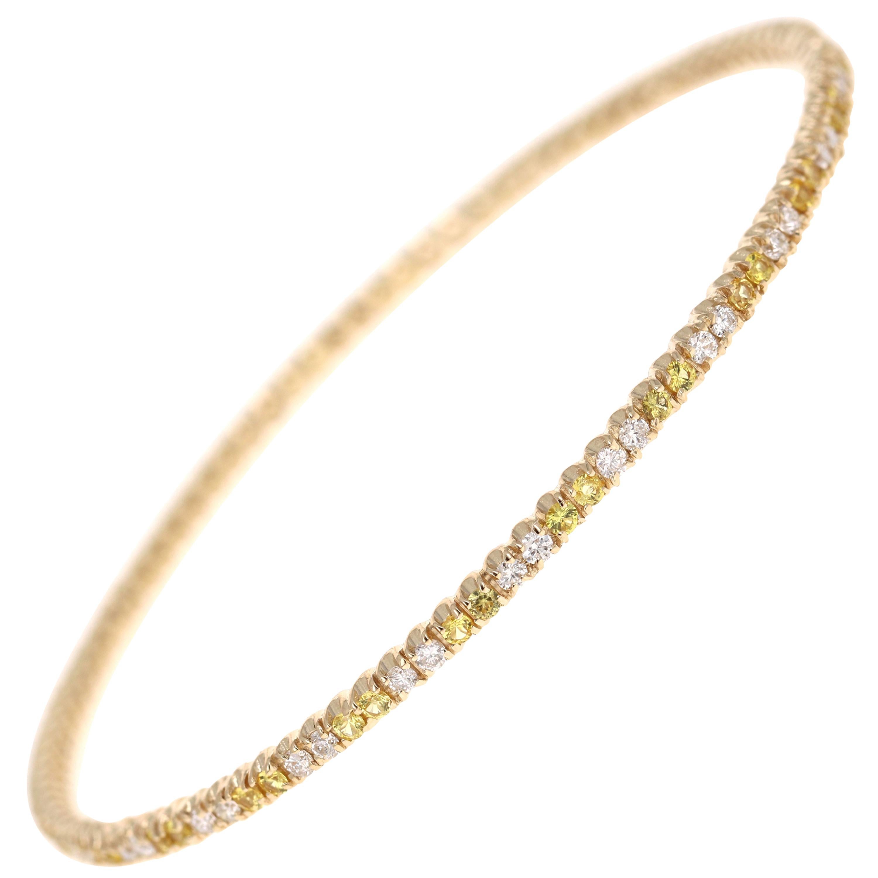 2.71 Carat Yellow Sapphire Diamond 14 Karat Yellow Gold Eternity Bangle