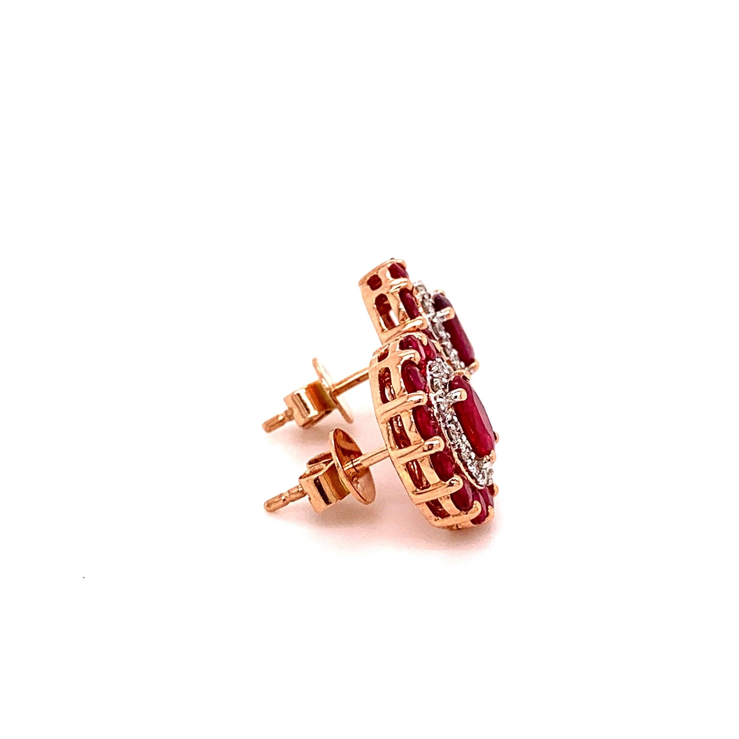 Contemporary 2.71 Carat Ruby Rose Gold Stud Earrings