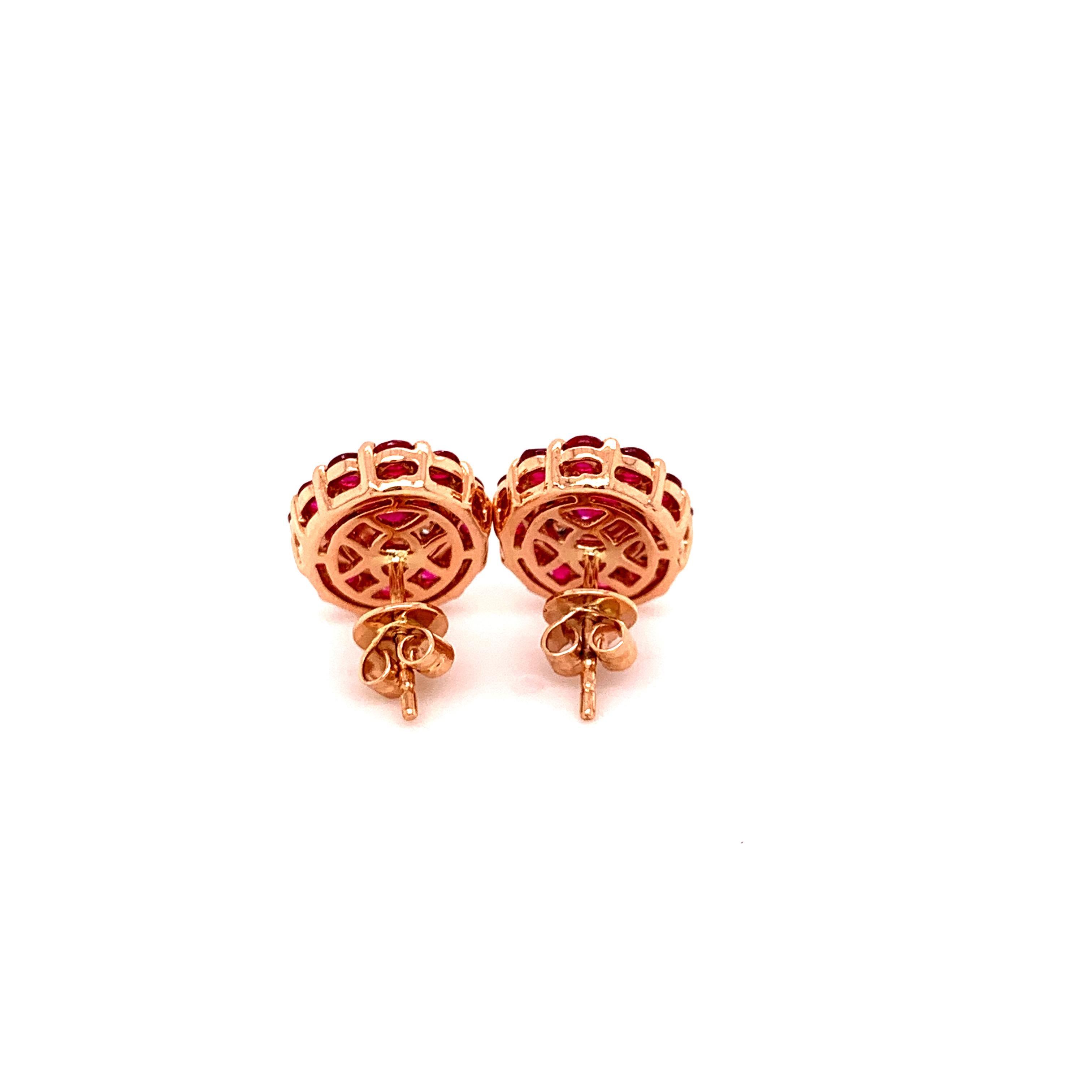 Oval Cut 2.71 Carat Ruby Rose Gold Stud Earrings