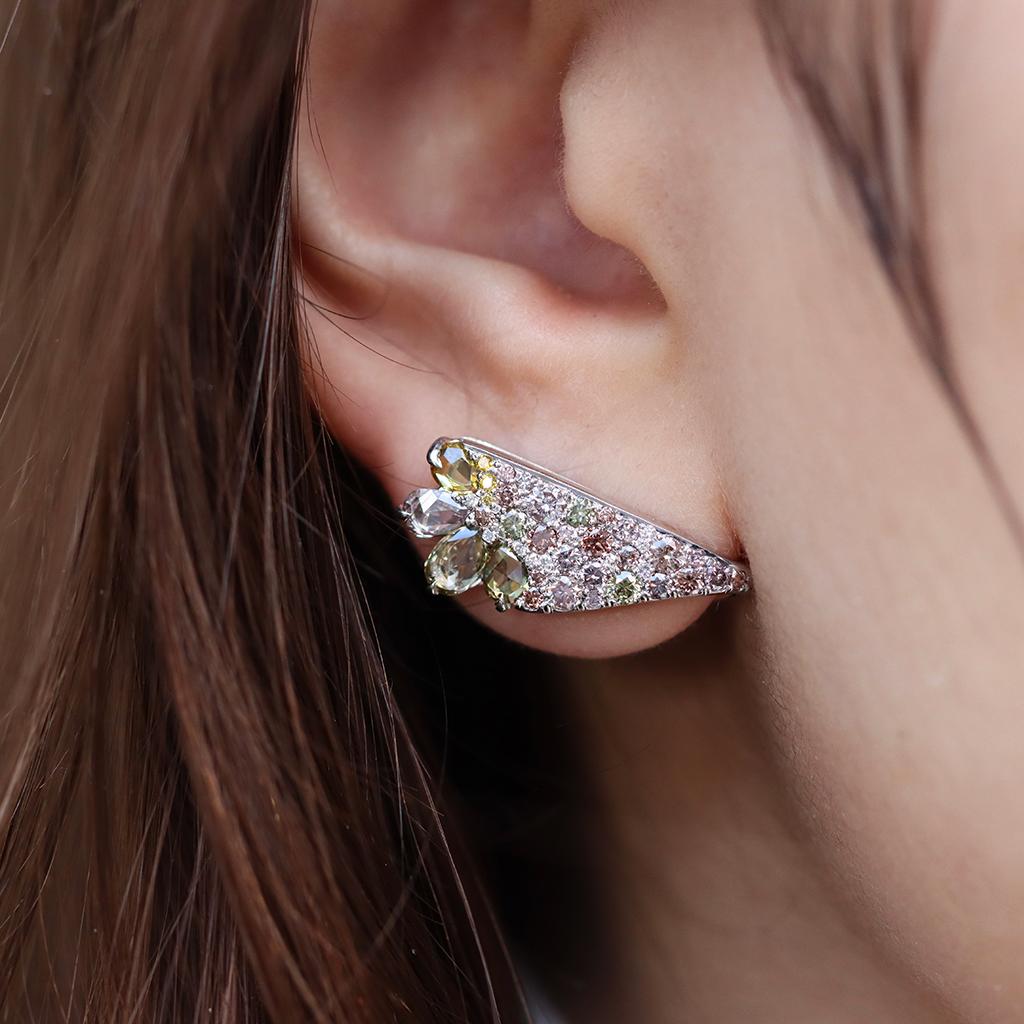 2.71 Carat Fancy Colour Rose- and Brilliant-Cut Diamond Ear Climber Earrings 8